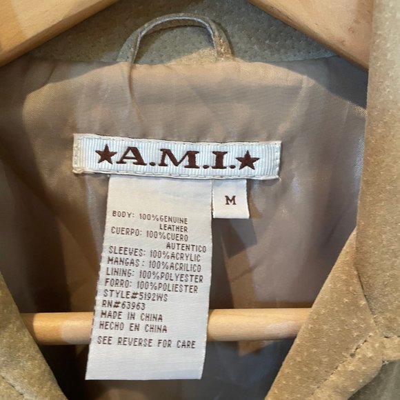 AMI Faux Leather Jacket Woman's M Medium Like New Brown Tan Long Sleeve - Picture 2 of 3